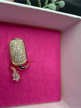 Gold Tone Open Wrap Nail Ring Pave CZ Statement Ring Adjustable Fashion Jewelry